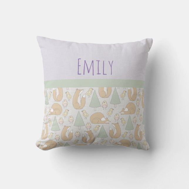 Cute Woodland Creatures Pattern Throw Pillow (Front)