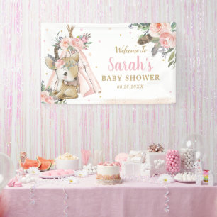 Cute Woodland Deer Boho Tribal Welcome Backdrop  Banner