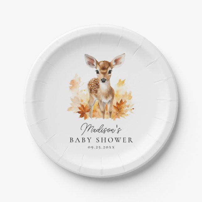 Cute Woodland Deer Fall Baby Shower Paper Plate (Front)