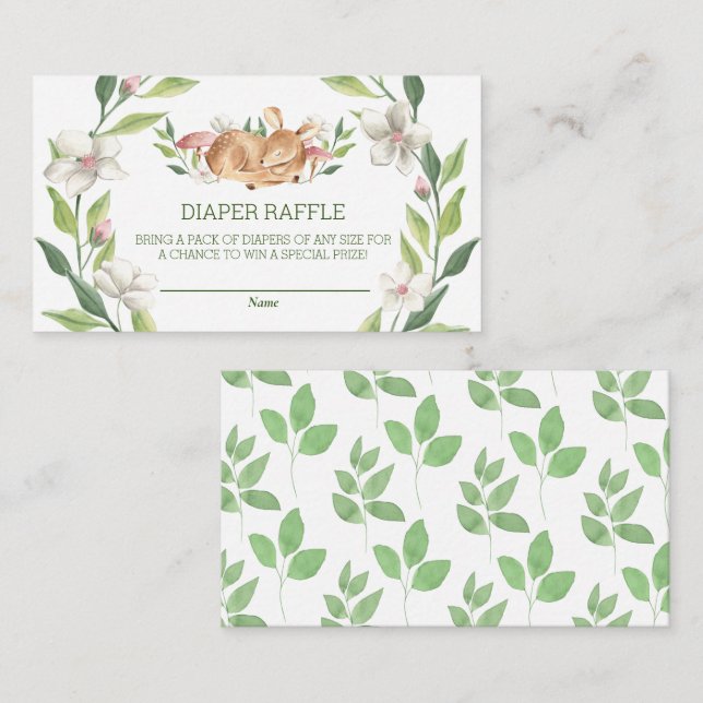 Cute Woodland Deer Floral Greenery Diaper Raffle Enclosure Card (Front/Back)