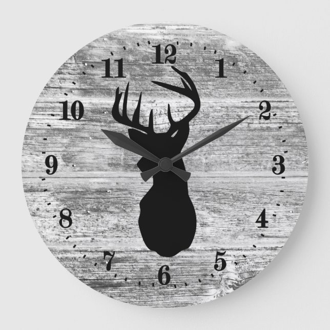 cute woodland deer head cabin large clock (Front)