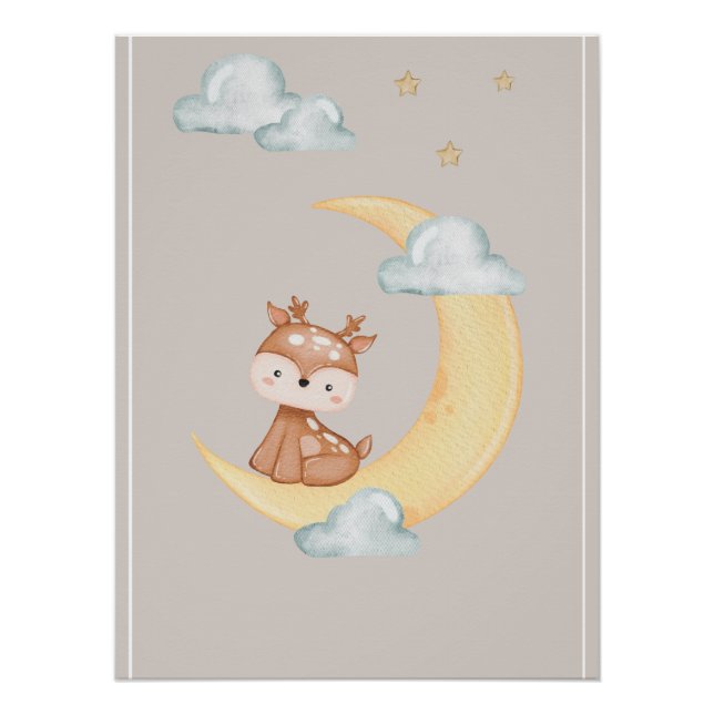 Cute Woodland Deer Moon Poster for Children (Front)