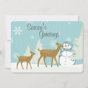 Cute Woodland Deer with Snowman Christmas Holiday Card