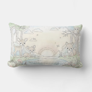 Cute Woodland Fawn & Fox Lumbar Pillow
