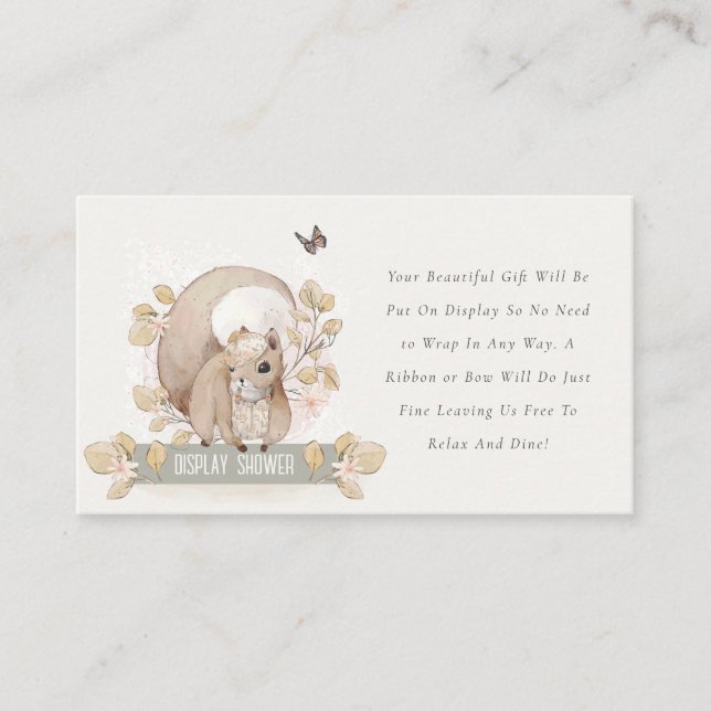 Cute Woodland Floral Squirrel Display Baby Shower Enclosure Card (Front)