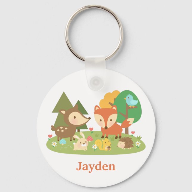 Cute Woodland Forest Animal For Kids Keychain (Front)