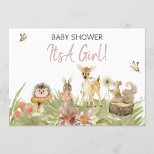 *~* Cute Woodland Forest Animal Girl Baby Shower Invitation