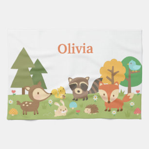 Cute Woodland Forest Animals and Creatures Kitchen Towel