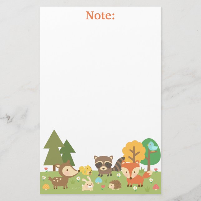 Cute Woodland Forest Animals and Creatures Stationery (Front)