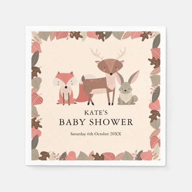 Cute Woodland Forest Animals Baby Shower Napkin (Front)