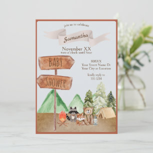 Cute Woodland Forest Animals Camping Baby Shower Invitation