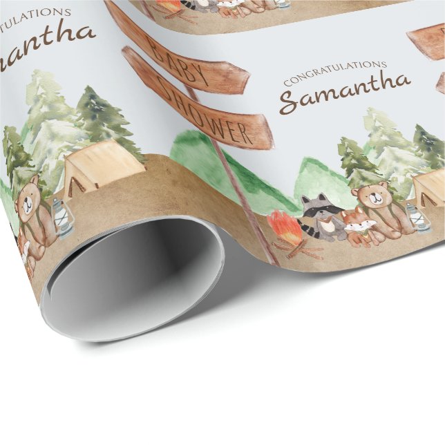Cute Woodland Forest Animals Camping Baby Shower Wrapping Paper (Roll Corner)