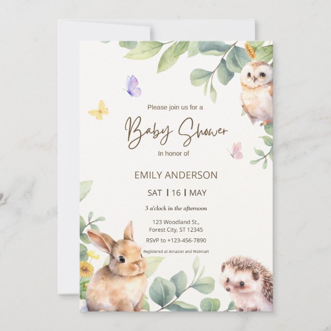 Cute Woodland Forest Animals Invitation (Front)