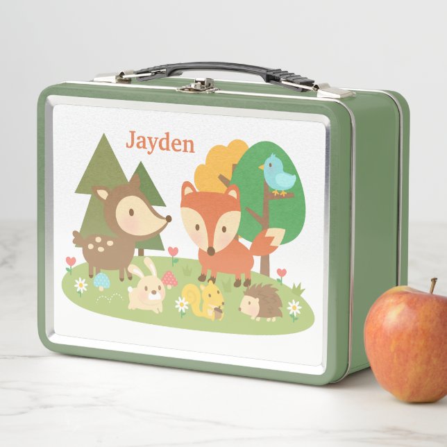 Cute Woodland Forest Animals Kids Personalized Metal Lunch Box (In Situ)