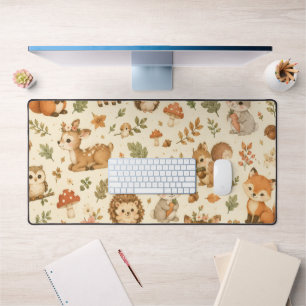 Cute Woodland Forest Animals Watercolor Pattern Desk Mat