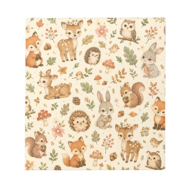 Cute Woodland Forest Animals Watercolor Pattern  Notepad (Front)