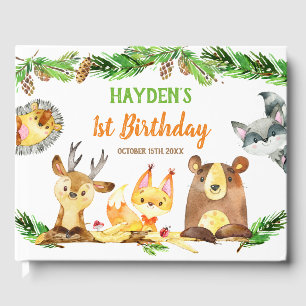 Cute Woodland Forest Creatures Watercolor Birthday Guest Book