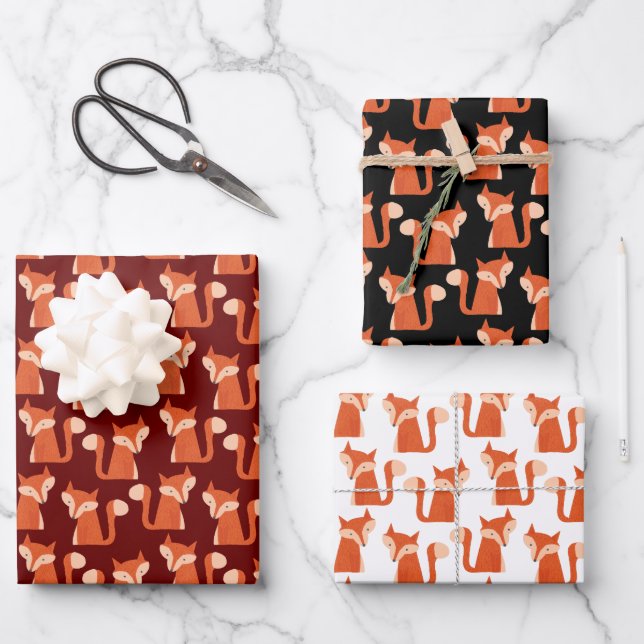 Cute Woodland Forest Fox Pattern Wrapping Paper Sheet (Front)