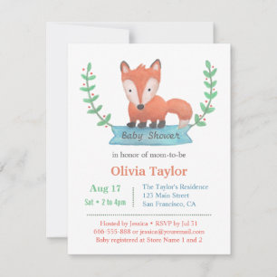 Cute Woodland Fox Baby Shower Invitations