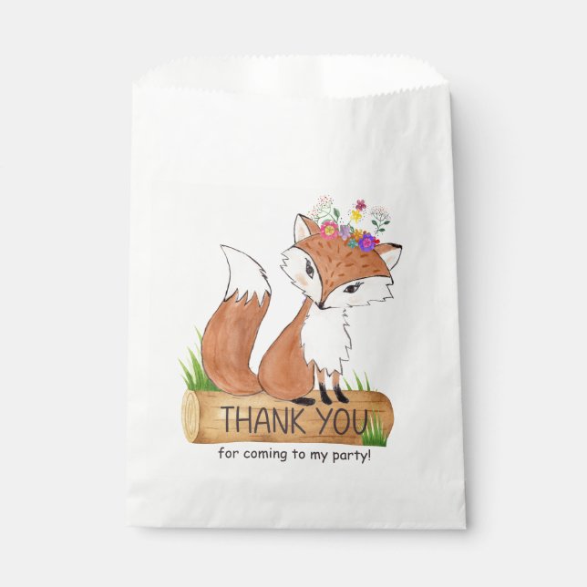 Cute Woodland Fox Birthday Thank You Favour Bag (Front)
