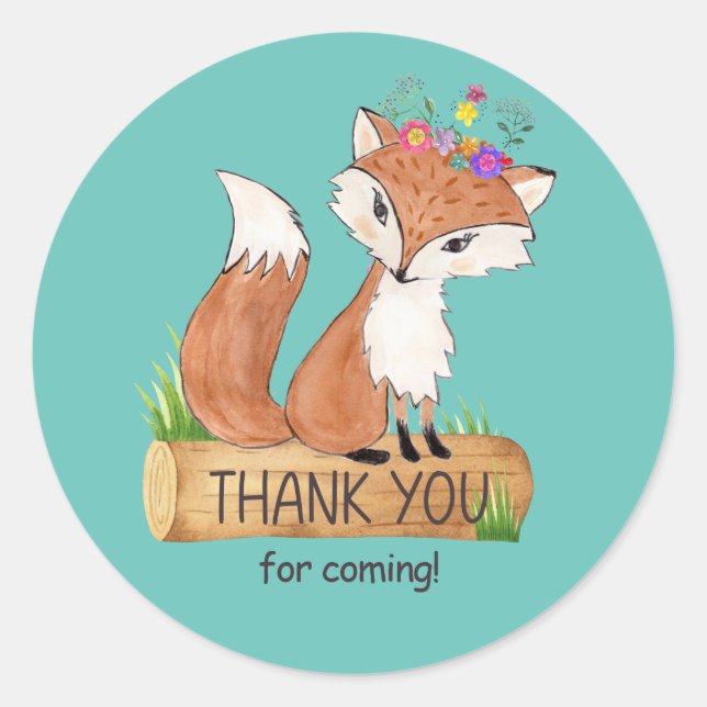 Cute Woodland Fox Birthday Thank You Sticker (Front)