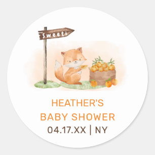 Cute Woodland Fox Citrus Orange Farm Baby Shower Classic Round Sticker