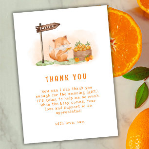 Cute Woodland Fox Citrus Orange Farm Baby Shower Thank You Card