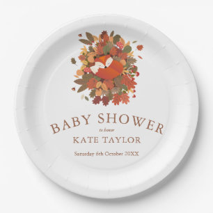 Cute Woodland Fox Cub Baby Shower Paper Plate