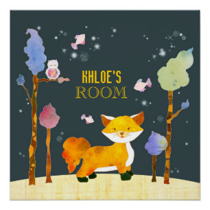 Cute Woodland Fox Customizable Kids' Room Posters