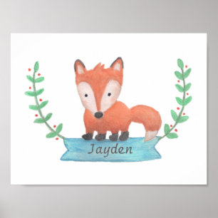 Cute Woodland Fox Drawing Baby Nursery Room Decor