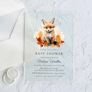 Cute Woodland Fox Fall Baby Shower Acrylic Invitations