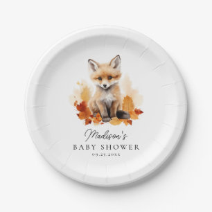 Cute Woodland Fox Fall Baby Shower Paper Plate