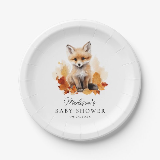 Cute Woodland Fox Fall Baby Shower Paper Plate (Front)