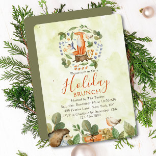Cute Woodland Fox Holiday Brunch Rustic Watercolor Invitation