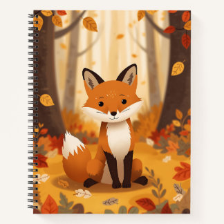 Cute Woodland Fox in Autumn Leaves Spiral Notebook