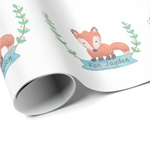 Cute Woodland Fox Kids Personalized Wrapping Paper