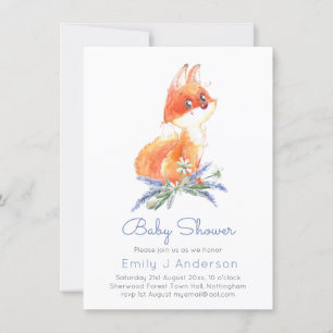Cute Woodland Fox Lavender Baby Shower Incl Env.