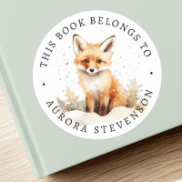 Cute woodland fox library book label