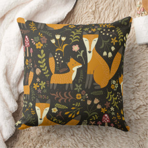 Cute Woodland Fox Pattern Bedroom or Nursery Throw Pillow