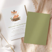 Cute Woodland Fox Sage Green Minimalist Birthday