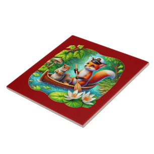 Cute woodland fox squirrel tile