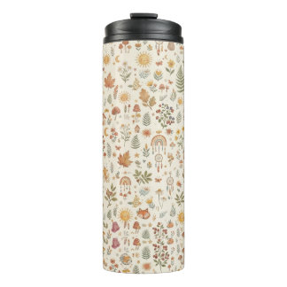 Cute Woodland Fox Sun Rainbow Seamless Pattern Thermal Tumbler