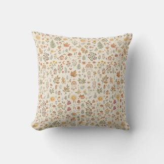Cute Woodland Fox Sun Rainbow Seamless Pattern Throw Pillow