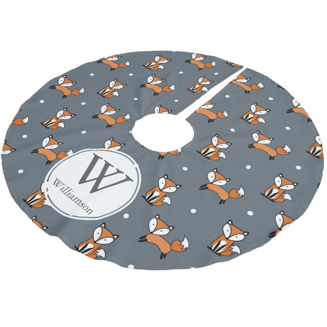 Cute Woodland Foxes & Polka Dots Personalized Brushed Polyester Tree Skirt (Angled)
