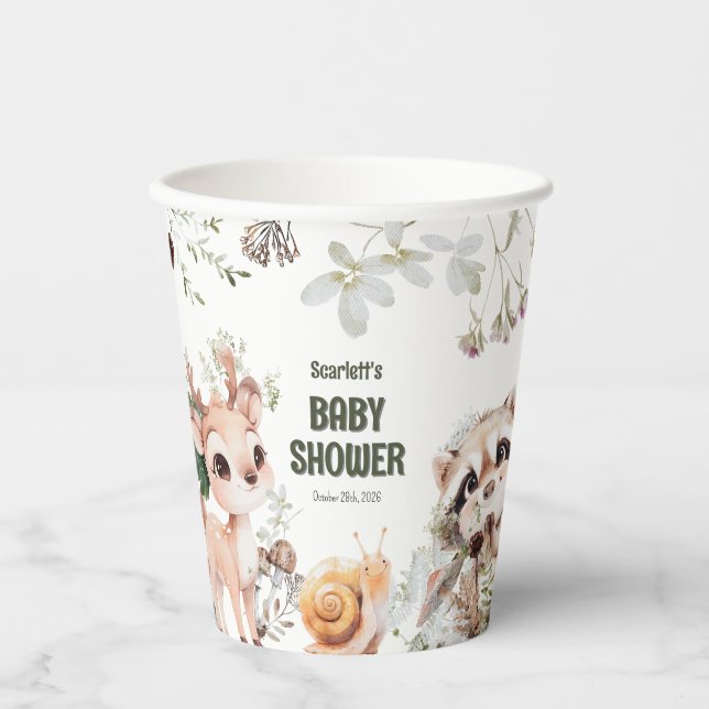Cute Woodland Friends Baby Shower Paper Cups (Front)