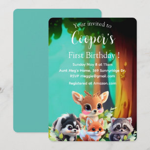 Cute Woodland friends fox skunk raccoon deer