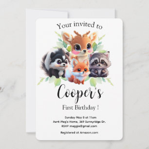 Cute Woodland friends fox skunk raccoon deer