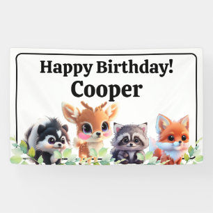 Cute Woodland friends fox skunk raccoon deer Banner