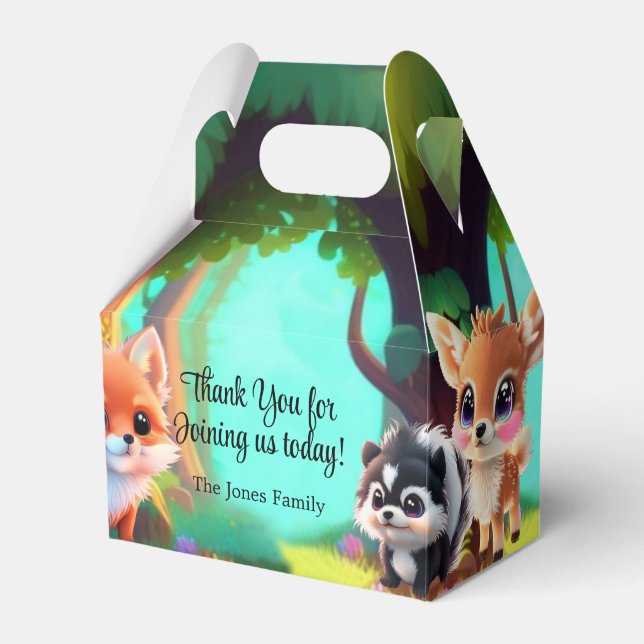 Cute Woodland friends fox skunk raccoon deer Favor Box (Front Side)