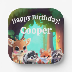 Cute Woodland friends fox skunk raccoon deer Paper Plate